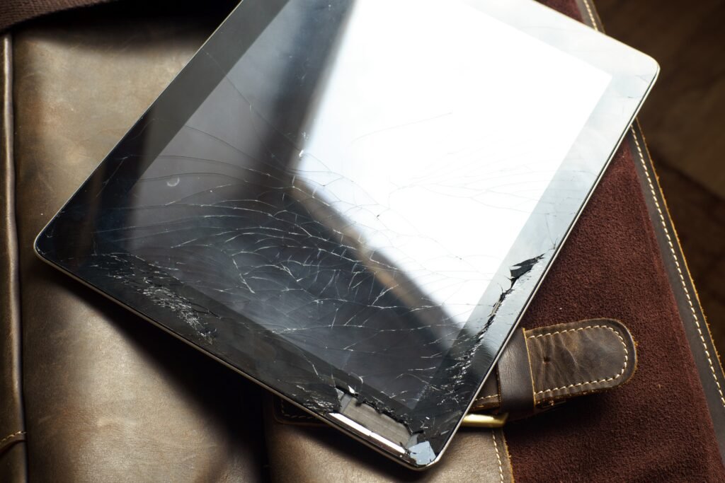 Image of a broken iPad screen, illustrating the need for professional screen repair services at Repairy.